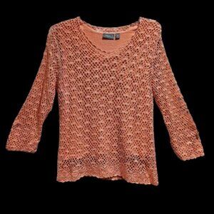 Croft & Barrow Peach Crocheted Layered Top - XL